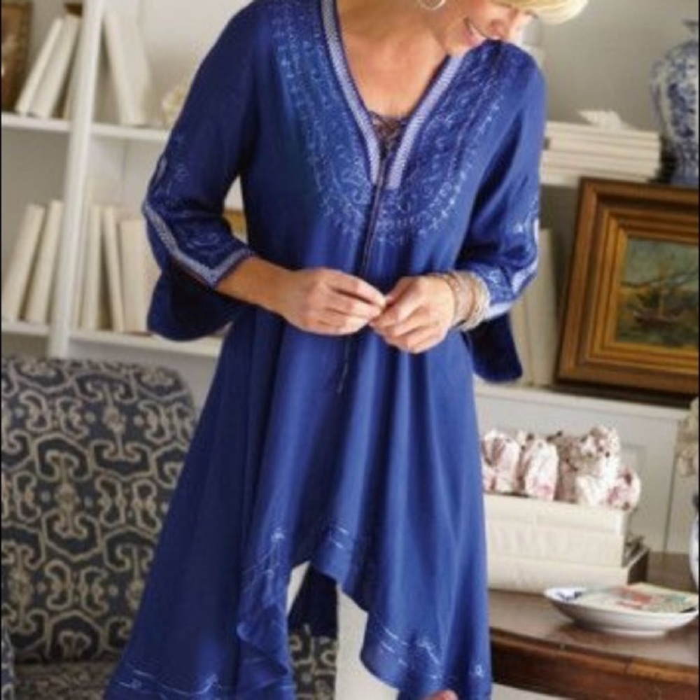 Soft Surroundings Embroidered Blue Tunic Gem